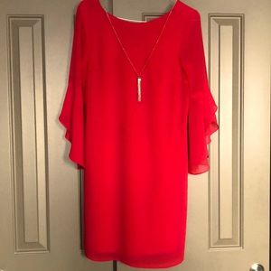 Thalia Sodi Flared Sleeve Necklace Shift Dress Lipstick Red Medium